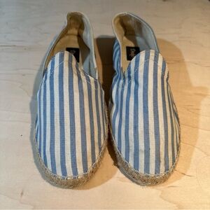 Drakes Men's Blue and White Striped Slip-On Loafers